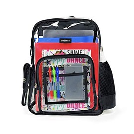 Heavy Duty Clear Backpack V6 Durable Transparent See Through Bag (Medium, Black)