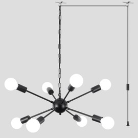 ALISADABOY Plug in Chandelier for Dining Room Black Chandeliers Plug in Sputnik Light with 16.4 Ft Cord 8 Light Hanging Sputnik Chandelier Pendant Lighting for Living Room, Kitchen, Entryway