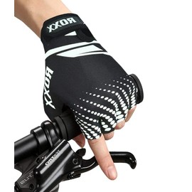 ROXX Cycling Gloves Fingerless Mens Women Unisex Gel Padded Cycling Gloves Half Finger Bike Riding Mitts (Medium, White Dots)