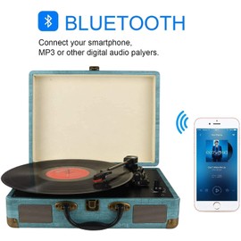 Record Player Vintage 3-Speed Bluetooth Vinyl Turntable with Stereo Speaker, Belt Driven Suitcase Vinyl Record Player
