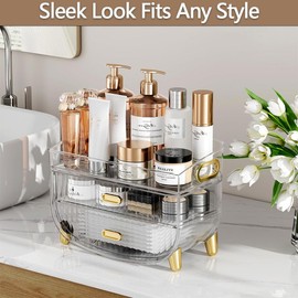 Clear Makeup Organizer with Drawers - Dustproof Skincare Storage Box for Vanity and Bathroom Counter