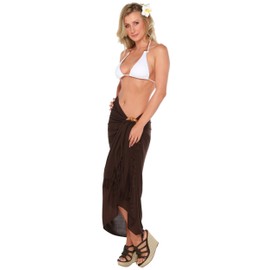 1 World Sarongs Womens Solid Swimsuit Cover-Up Sarong in Brown