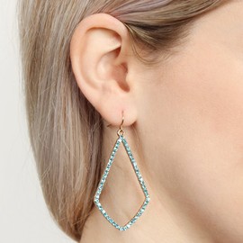 Sparkly Cubic Rhinestone Geometric Lightweight Open Hoop Earrings - Cut-Out Drop Dangles Scalloped, Moroccan, Quatrefoil Clover, Kite (Kite - Gold Aqua)