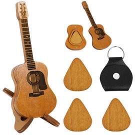 SOWBUD 3pcs Wooden Guitar Picks & 1 Pick Holder & 1 Pick Pouch, Durable and Lightweight Guitar Pick Case Easy to Carry and Store, Suitable for Guitar Players Lovers Practice