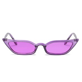 W&Y YING Small Frame Skinny Cat Eye Sunglasses for Women Colorful Mini Narrow Square Retro Cateye Vintage Sunglasses (Purple Style 2)