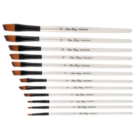Zerodis 12 Piece Art Brush Set Art Gouache Waterdrawing Brush Pen Professional Detail Brushes with Flat Slant Tip Nylon Hair Brush (Diagonal Front)