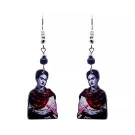 Mia Jewel Shop Frida Kahlo Black & White Portrait Dangle Earrings Mexican Artist Womens Jewelry