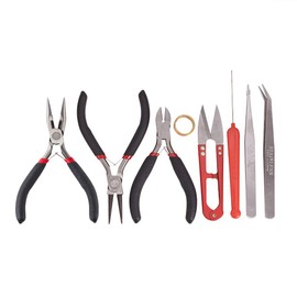 PANDAHALL Jewellery Making Tools, 8 Pieces Bead Tool Set, Scissors, Pliers, Tweezers, Craft Supplies with Storage Case for Jewellery Making and Repairing