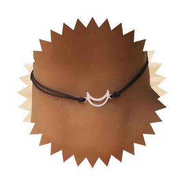 Dervivea Vintage Layered Moon Leather Anklet Silver Hollow Moon Anklet Chain Black Leather Ankle Bracelet Adjustable Leather Rope Anklet Foot Chain Jewelry for Women