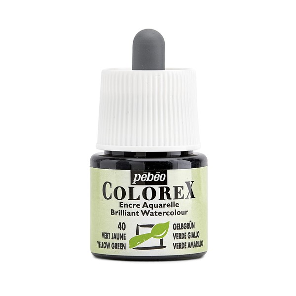 Pebeo Colorex, 水彩インク, 45 mlボトルのスポイト付き - イエローグリーン