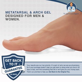 Dr. Frederick's Original Self-Adhesive Metatarsal and Arch Support Insole Gel Pads - 2 Pieces - Generous Ball of Foot Cushions for Arch Support, Plantar Fasciitis & More - Large - W8.5-11.5 | M7.5-11