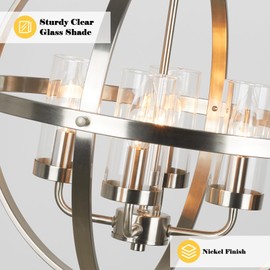 Treekee Chandelier Farmhouse Hanging Lighting, 4-Light Globe Orb Chandelier, Adjustable Modern Farmhouse Pendant Light Fixture for Dining Entryway Foyer, Brushed Nickel Finish