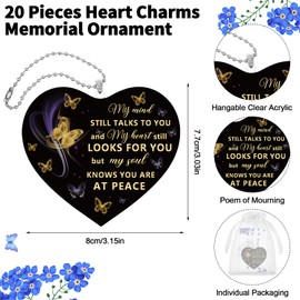 YXSJAS 20 Sets Funeral Favors for Guests Heart Charms Memorial Prayer Cards for Celebration of Life Favors Funeral Keepsakes for a Memorial Service Funeral Products Church Funeral Prayer Gifts