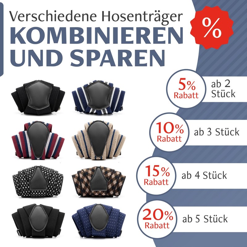 Sencillo Men's Braces with 6 Strong Clips Y Shape, Black