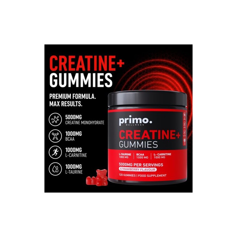 Creatine+ Gummies – Strawberry – 120 Count | 5000mg Creatine