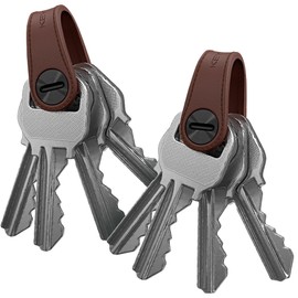 KeySmart Mini Leather Key Holder | Compact Key Chain Key Organizer with Carabiner Key Ring for Car Key Chain | Brown Leather Keychain Accessories (2-Pack)