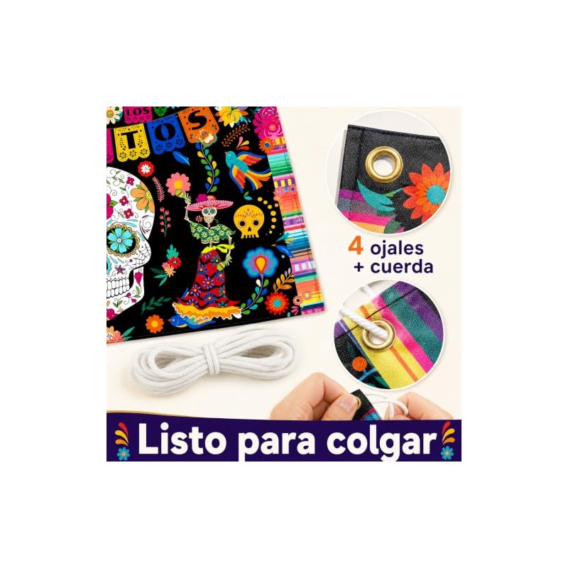 Banner Dia de Muertos,Fondo de Calavera 180×100cm,Decoracion Dia de Muertos