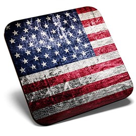Great Single Coaster Square - Rustic USA Flag America |Glossy Quality Coasters | Tabletop Protection for Any Table Type #2244