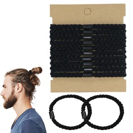 10 Pcs Hair Bands for Men Braided Elastic Mens Hair Ties for Guys Flat Man Bun Hair Tie No Damage Crease Breakage, Man Bun Hair Tie Hair Bands with Long Hair (Black)