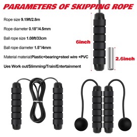 Vinsot 2 in 1 Jump Rope Weighted Cordless Jump Rope with Ball Ropeless Skipping Rope with Adjustable Steel Bearings Soft Foam Handles Rapid Speed Jump Rope for Women Men Kid Fitness Workouts(Black)