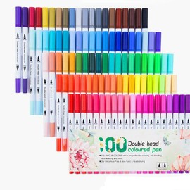 Vogueing Tool Artist Colouring Pens, 100pcs Journal Pens Set Dual Tip Brush Marker Pens Fineliner Pens Coloured Sketch Writing Drawing Pens for Journal Note Taking and Colouring Books