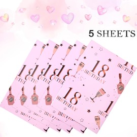 ADQUATOR Geschenkpapierbögen zum 18. Geburtstag, 50 x 70 cm, Roségold und Rosa, Happy Birthday, Geschenkpapier für Frauen und Damen (5 Blatt)