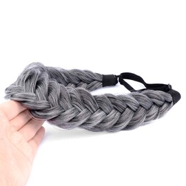 DIGUAN Messy Wide 2 Strands Synthetic Hair Braided Headband Hairpiece Women Girl Beauty accessory, 62g/2.1 oz (Dark Gray)