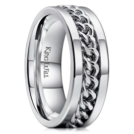 King Will 8mm Silver Spinner Ring Stainless Steel Fidget Ring Anxiety Ring for Men 14