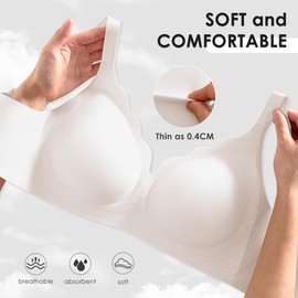 Seamless Wireless Bra for Women with Support - No Underwire Full Coverage Push Up Comfort Bras - Back Fat Smoothing No Wire Bralette for Womens - Padded Soft Lift Bralettes(White,L)