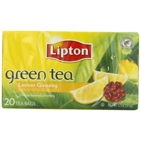 Lipton Green Tea Bags, Lemon Ginseng, 20 ct