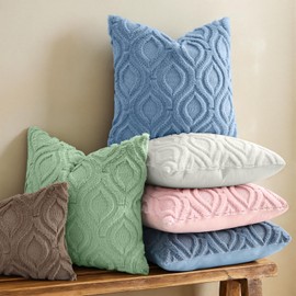 Faux Fur Plush Soft Blue Throw Pillow Covers 18x18 Set of 2