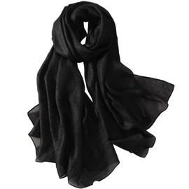 Raizm Stole with High Gloss Feel and High Visibility, Large Scarf, For Weddings, Parties, Receptions, Plain, Thin, All Seasons, UV Protection, Black
