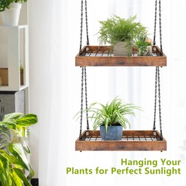 Lilybud--lily Plant Hanger Indoor Outdoor, 16" Large Hanging Planters for Indoor Plants Hanging Plant Holder Wood Metal Hanging Plant Shelf Large Hanging Baskets for Plants Outdoor Window Ceiling