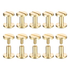 sourcing map 10Pack Brass Chicago Screws, 4x9x10mm Flower Texture Flat Head Screw Back Binding Post Nail Stud Rivets Fastener for DIY Leather Craft Belt Strap, Gold
