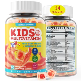 Kids Multivitamin Gummies with Iron, Sugar Free, Kids Daily Vitamins + Probiotics, Algae Omega 3 (EPA/DHA), A, C, D, Methyl B12, Folate, B6, Zinc, Biotin, for Healthy Growth, Immune Support, 60 Count
