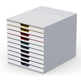 Durable VARICOLOR 10 Drawer Unit - White Desktop Drawer Set with 10 Color Coded Draws - Letter Size Files - Perfect for Storing Documents and Paper Work