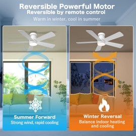 AKOFUN Ceiling Fans with Lights, 48 inch Low Profile Ceiling Fan with Light and Remote Control, Flush Mount, Reversible, 3CCT, Noiseless, 5 Blades White Modern Ceiling Fan for Bedroom Living Room