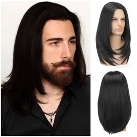 One has a black wig, the man has direct hair and a heat-haired men's wig for his party walk