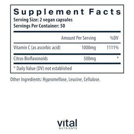 Vital Nutrients Vitamin C with Bioflavonoids - Vegan Supplement for Immune Support* - 1000mg Vitamin C and 500mg Citrus Bioflavonoid - Gluten, Dairy a