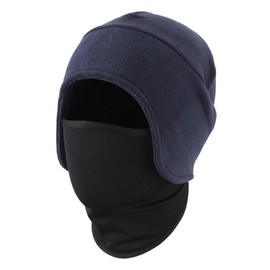 Connectyle Men's Fleece Earmuffs Cap with Face Cover, Warm Cap, Cold Protection Hat, blue (navy blue)
