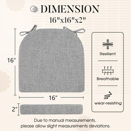 Basic Beyond Chair Cushions for Dining Chairs 6 Pack, Chair Cushion with Ties and Non Slip Backing, 16 x 16 inches Chair Pads for Dining Chairs(Light Grey)