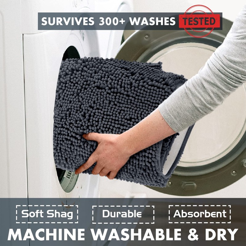 LuxUrux Bath Mat-Extra-Soft Plush Bath Shower Bathroom Rug, 1'' Chenille