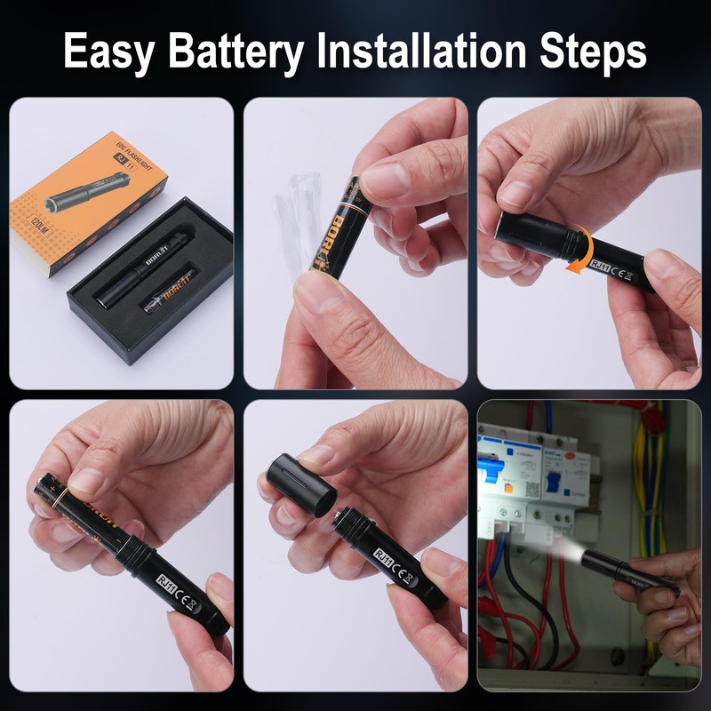 BORUIT RJ11 Small Keychain Flashlight, Mini Compack EDC Flashlights AAA