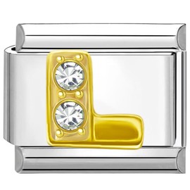 Quiges 9 mm Italian Style Charm Model Stainless Steel Alphabet Letter L for Italy Charm Bracelets, Copper, No Gemstone