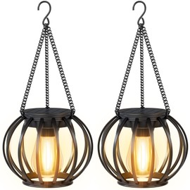 FOFAI Solar Lanterns for Outside Garden: 2 Pack Metal Hanging Solar Lights Outdoor Waterproof - Gardening Birthday Retirement Gifts for Mom Women - Garden Decorative Ornaments for Pathway Patio Yard