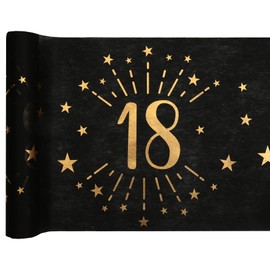 SANTEX 6787-18-30, Tischläufer mit glitzerndem Alter, Metall, Schwarz/Gold, 18 Jahre