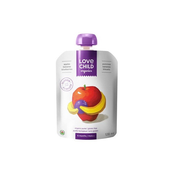 Love Child Organics Baby Food Pouch with Quinoa, Apples, Bananas and Blueberries for 6 Months and Over 128 ml