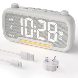 ROCAM Radio Alarm Clocks for Bedrooms,Plug in Digital Clock FM Radio with Sleep Timer, Adjustable Volume & Dimmer, Night Light, USB & Type-C Charger