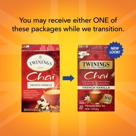 Twinings French Vanilla Chai Black Tea Individually Wrapped Bags, 20 Count (Pack of 6), Warm, Sweet & Spicy, Caffeinated, Enjoy Hot or Iced