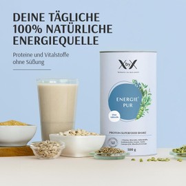 XbyX Energie Pur 500 g | 16 Servings | Vegan Superfood Protein Powder for Shakes without Sweeteners | Tasteless Protein Powder with Essential Amino Acids & Vitamins | Made in Germany